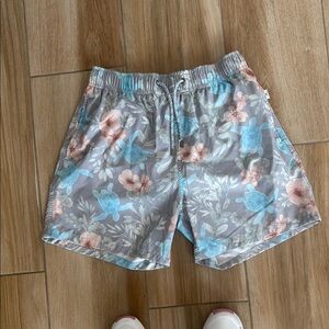 Gray and Blue Swim Trunks with Quick-Dry Fabric